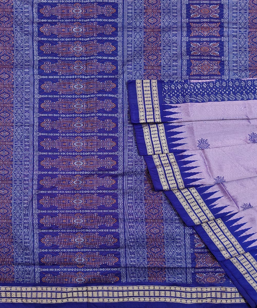 Lavender Blue Handwoven Bomkei Mix Silk Saree Image 1