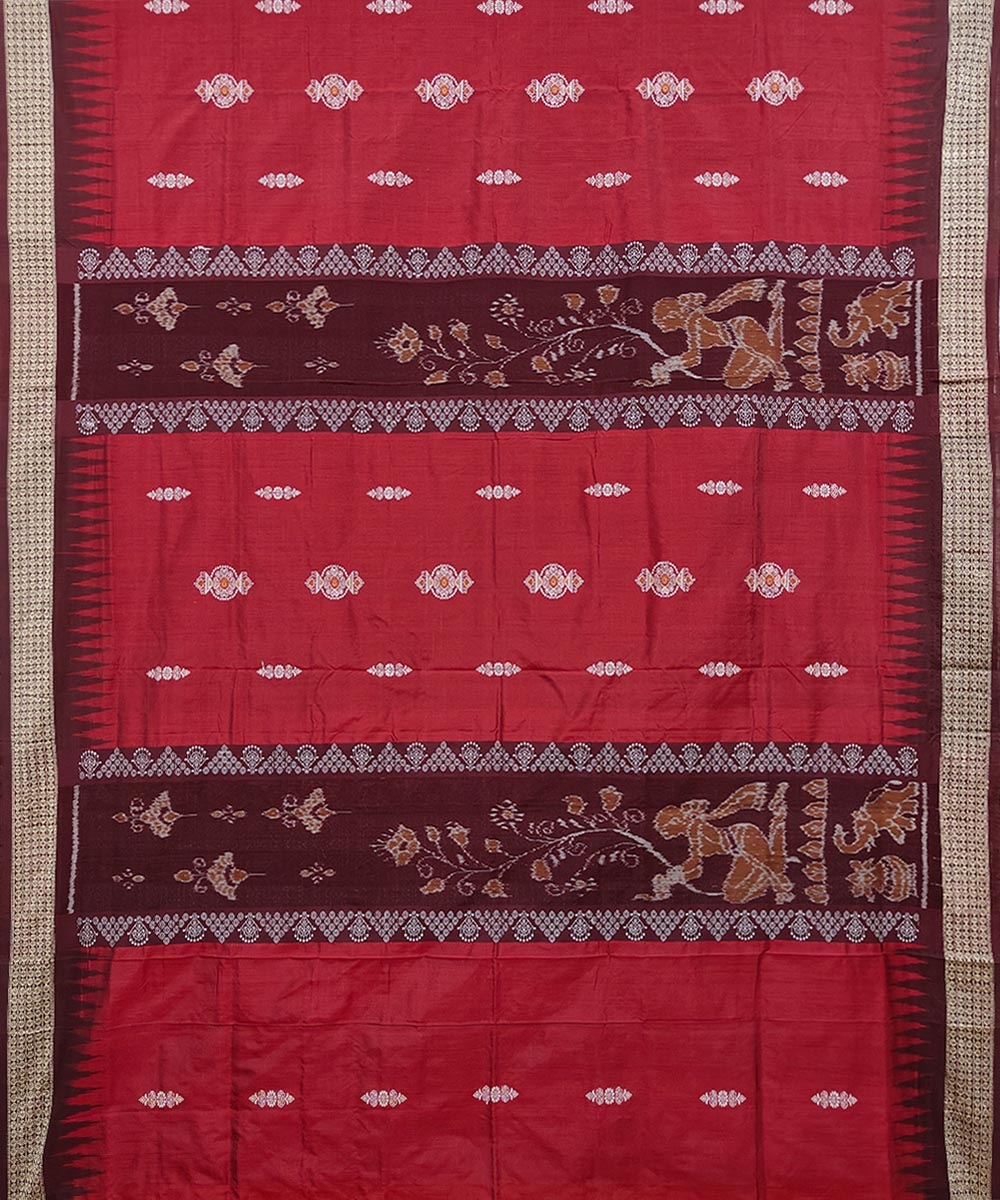 Maroon Coffee Handwoven Bomkai Mix Silk Saree Image 3