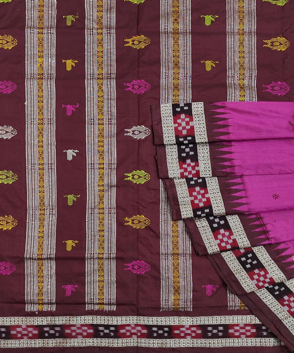 Pink Coffee Handwoven Bomkai Mix Silk Saree SMSSAR1266