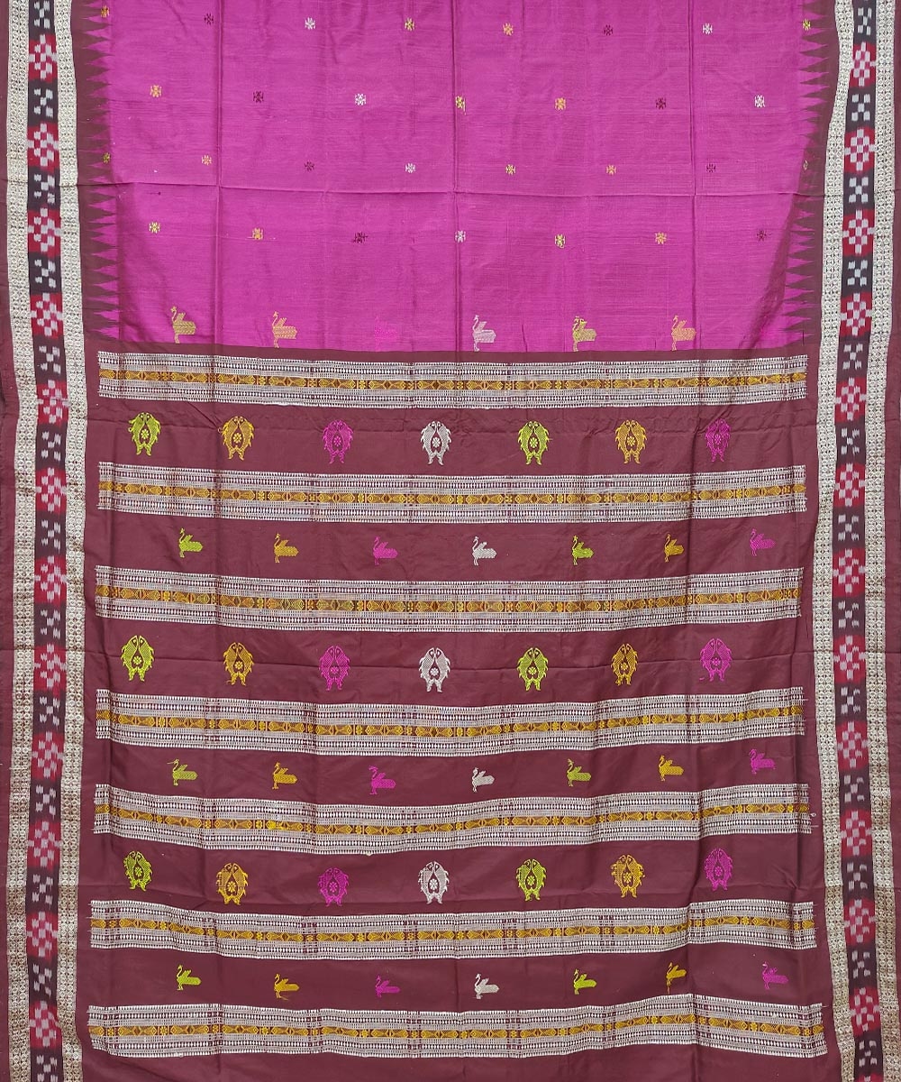 Pink Coffee Handwoven Bomkai Mix Silk Saree Image 2