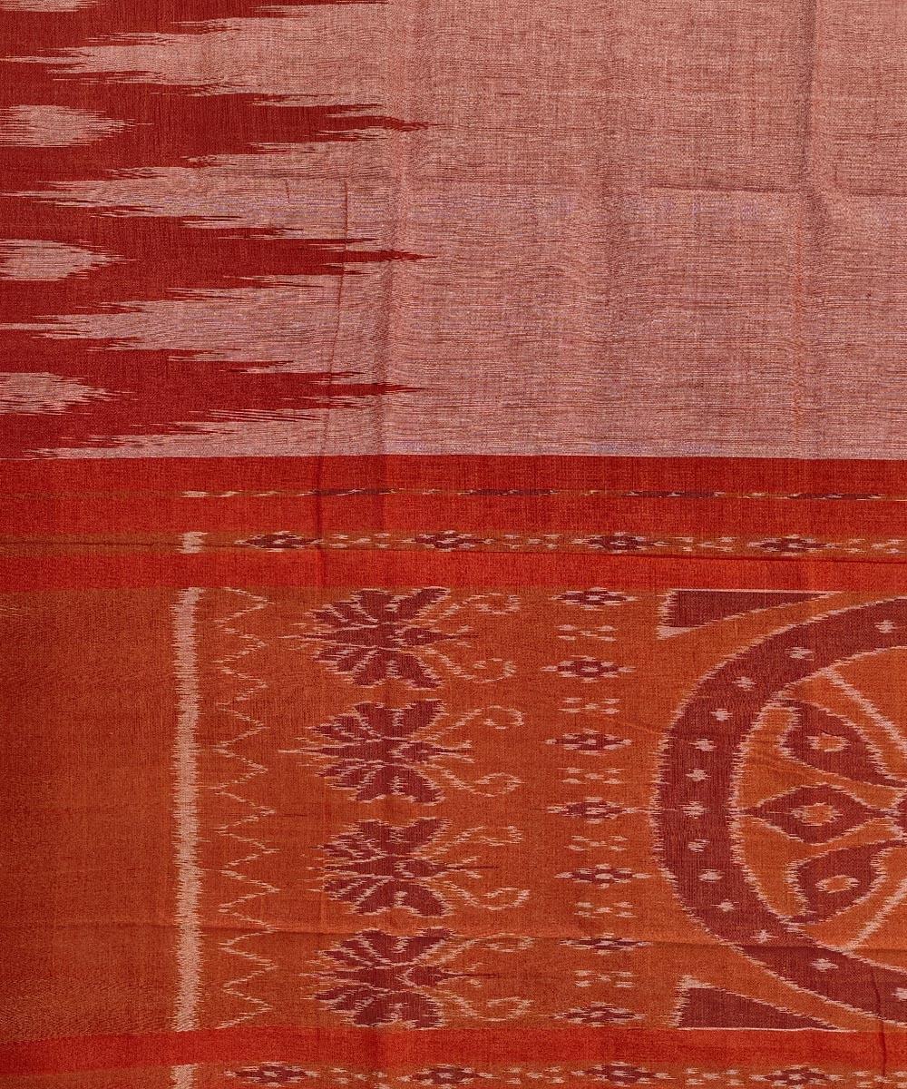 Rust Nuapatna Handwoven Single Ikat Cotton Saree Image 3