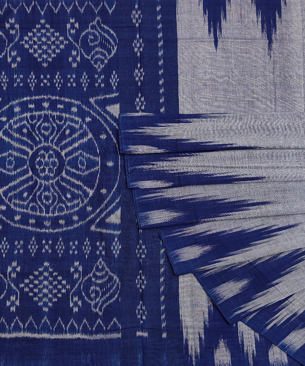 Blue Nuapatna Handwoven Single Ikat Cotton Saree Image 1