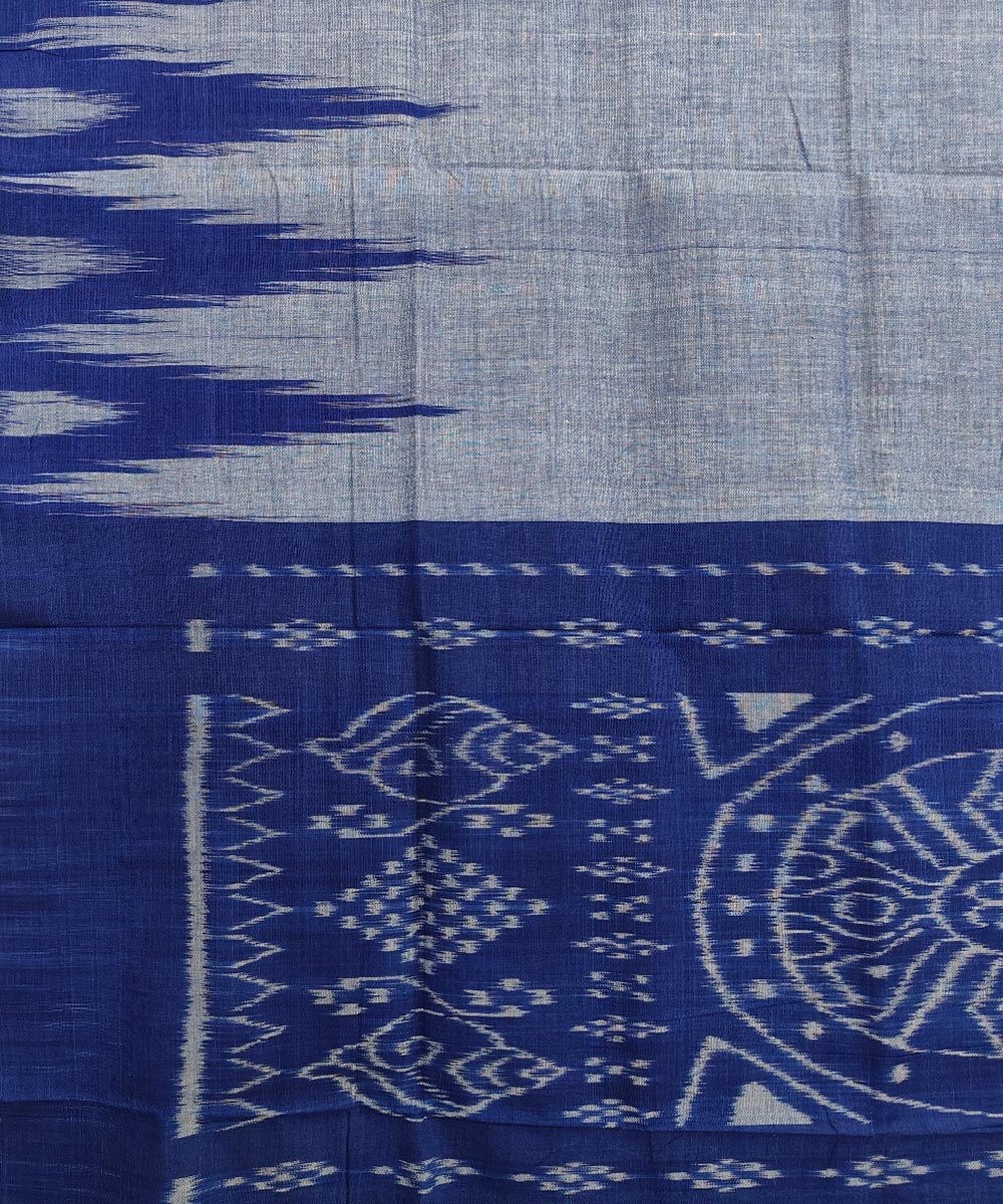 Blue Nuapatna Handwoven Single Ikat Cotton Saree Image 3