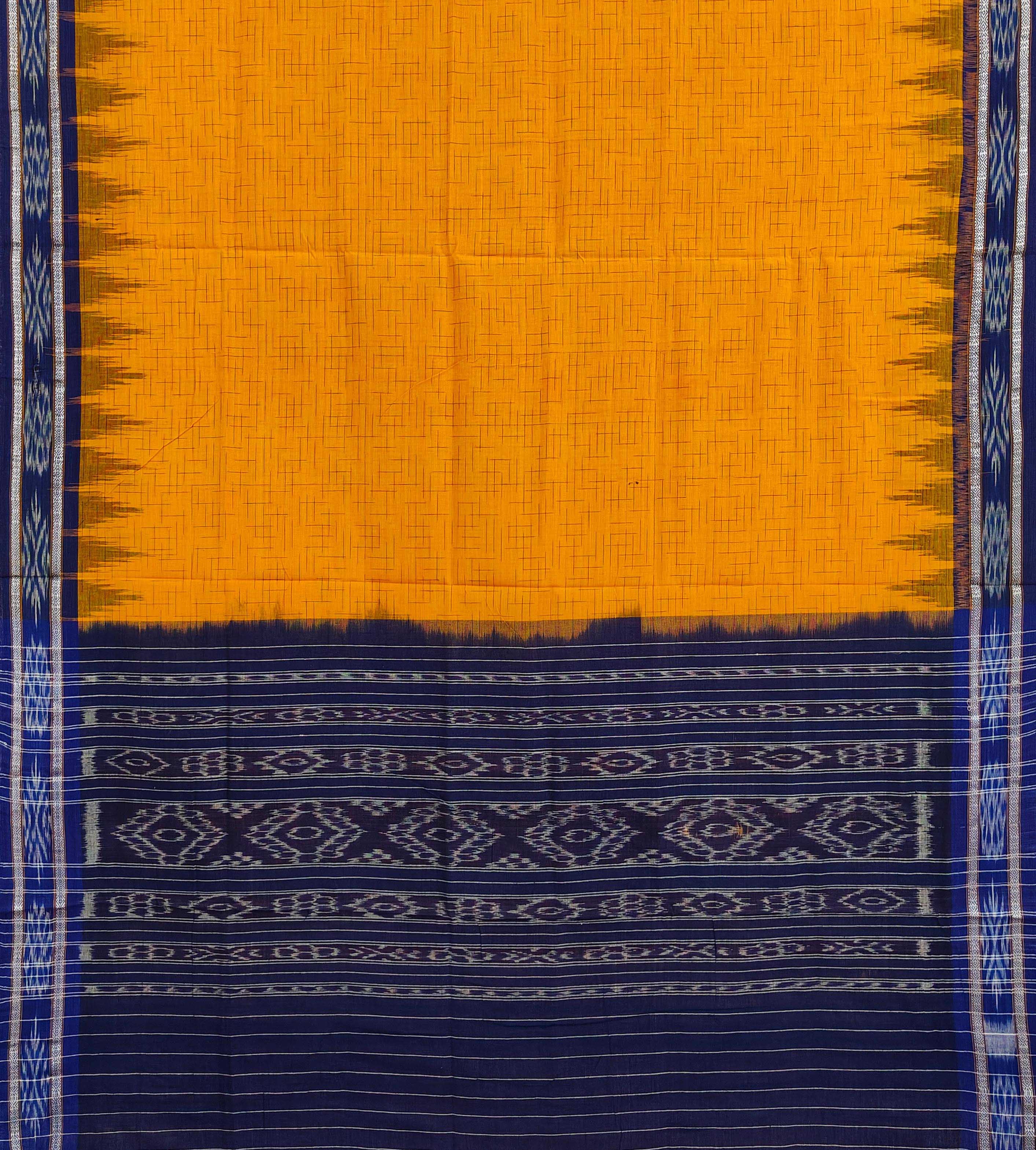 Yellow Blue Nuapatna Handwoven Single Ikat Cotton Saree Image 2