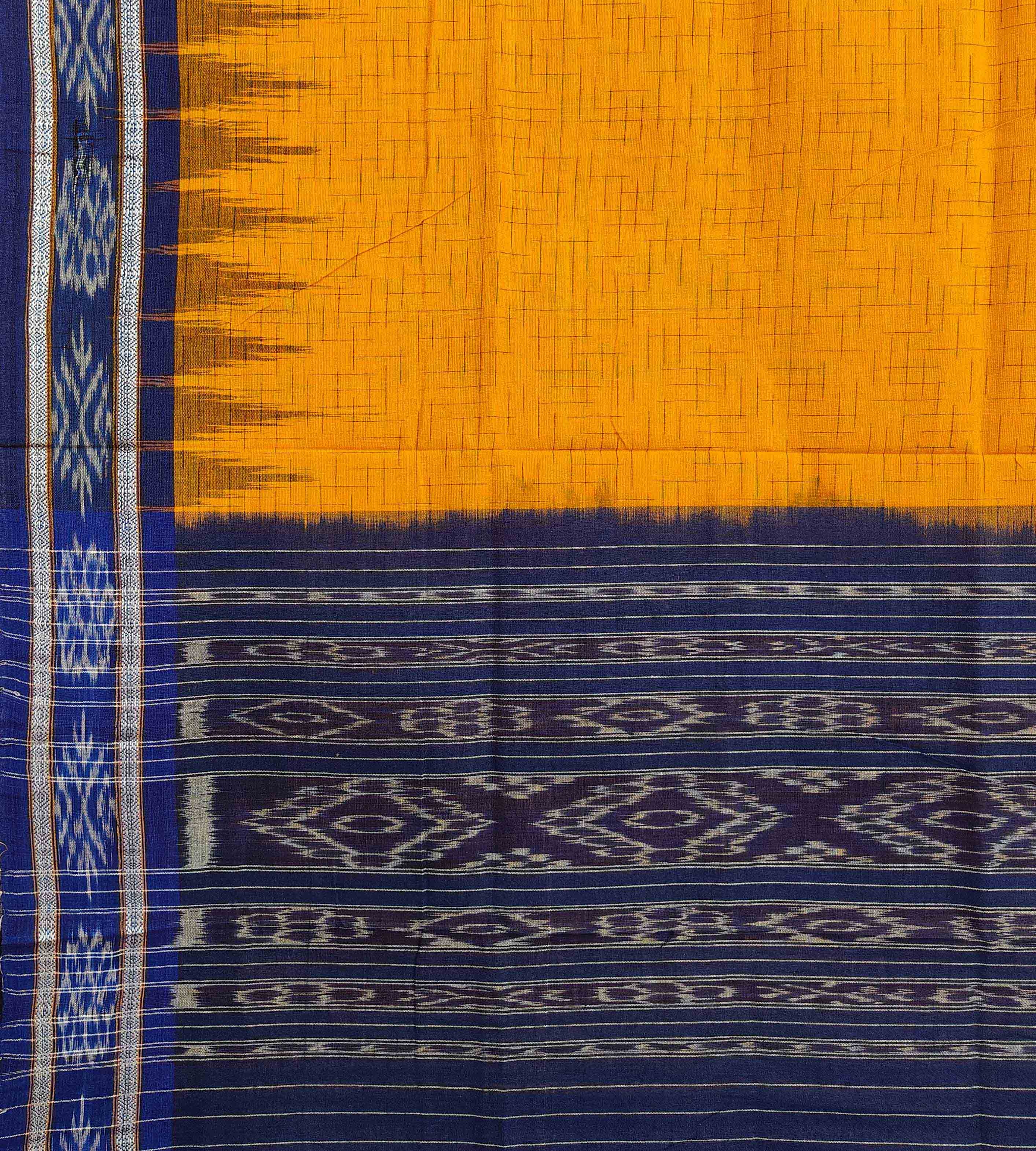 Yellow Blue Nuapatna Handwoven Single Ikat Cotton Saree Image 3