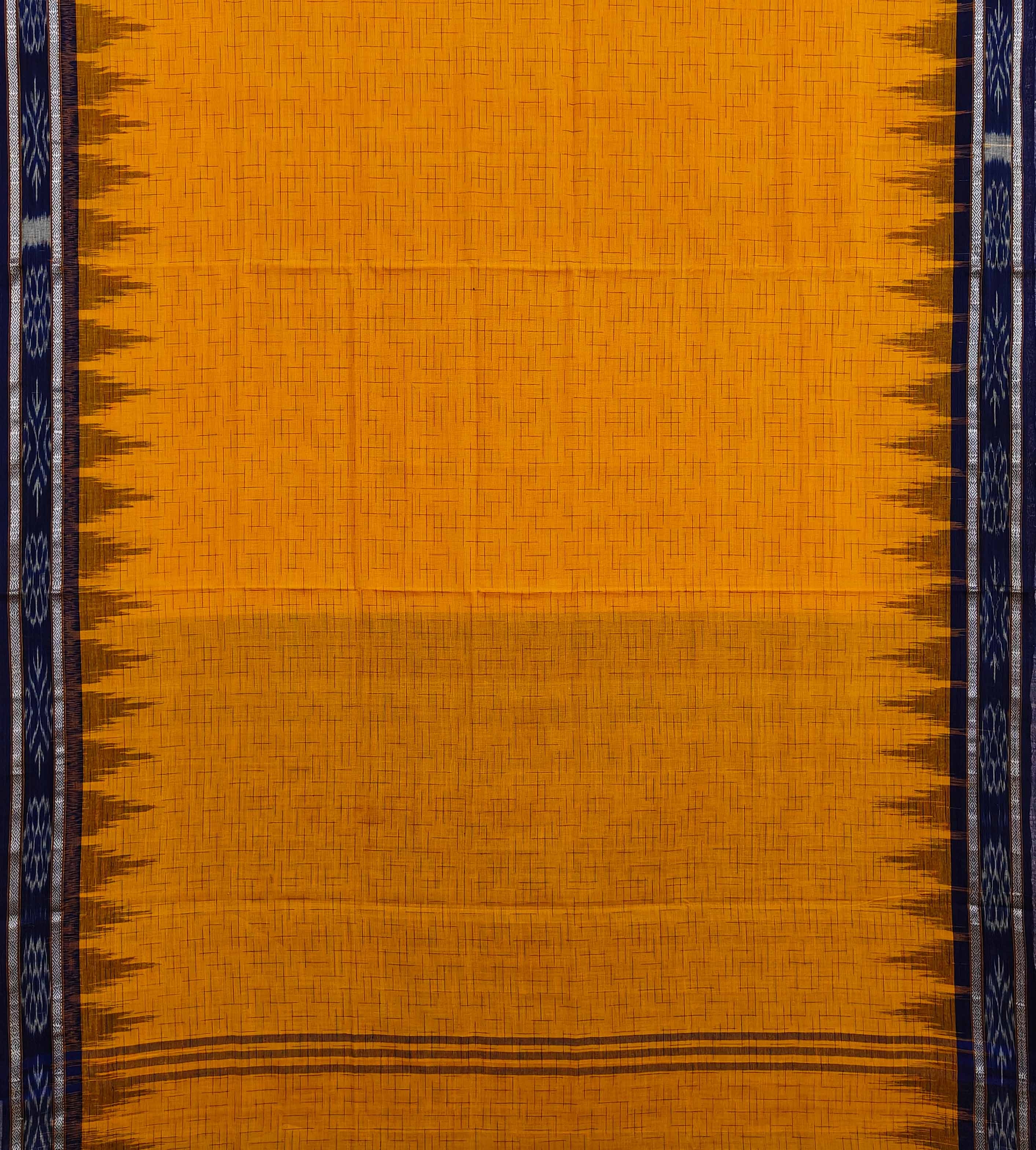 Yellow Blue Nuapatna Handwoven Single Ikat Cotton Saree Image 4