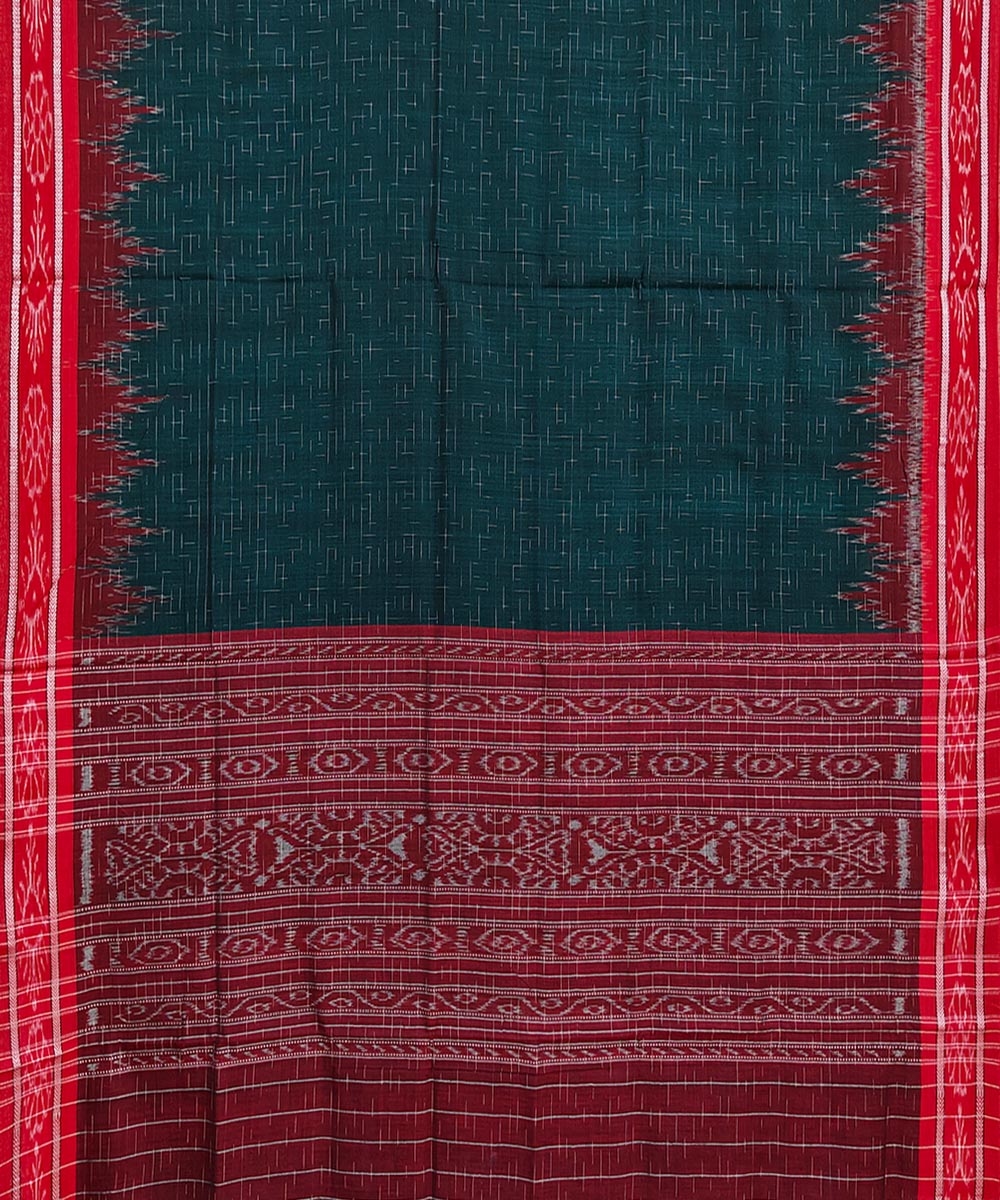 Green Red Nuapatna Handwoven Single Ikat Cotton Saree Image 2