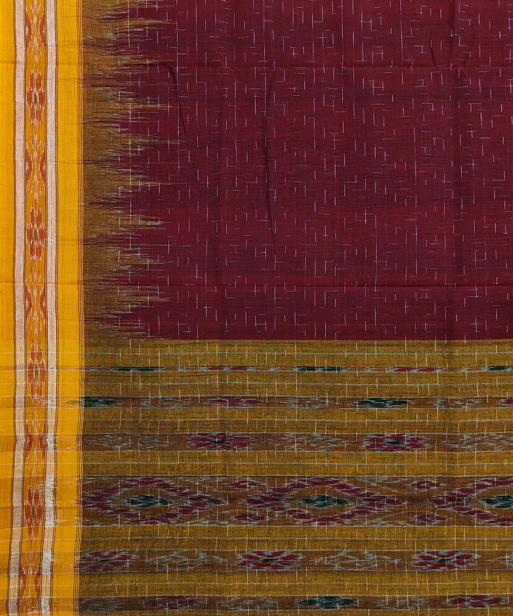 Maroon Yellow Nuapatna Handwoven Single Ikat Cotton Saree Image 3