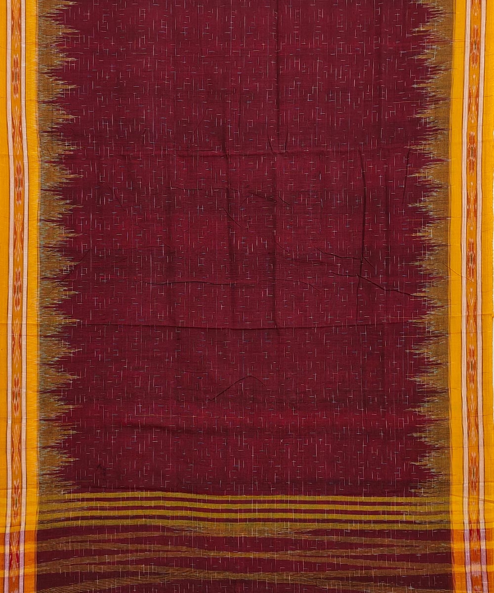 Maroon Yellow Nuapatna Handwoven Single Ikat Cotton Saree Image 4