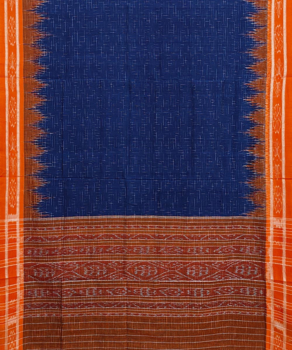 Blue Orange Nuapatna Handwoven Single Ikat Cotton Saree Image 2