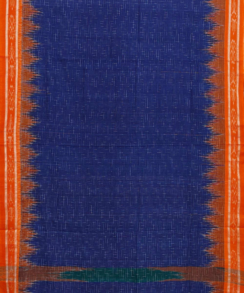 Blue Orange Nuapatna Handwoven Single Ikat Cotton Saree Image 4