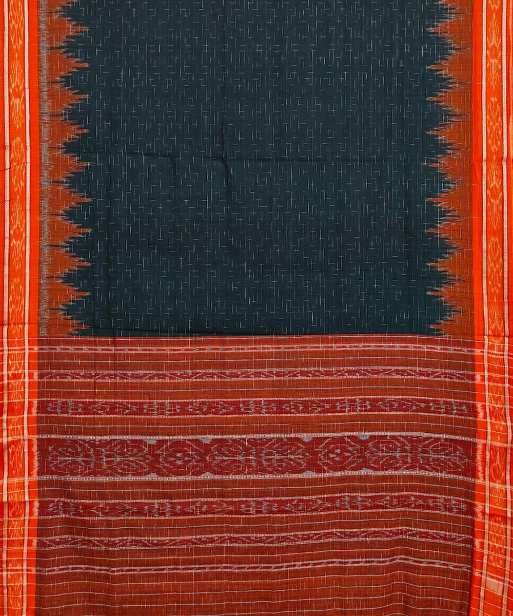 Green Orange Nuapatna Handwoven Single Ikat Cotton Saree Image 2