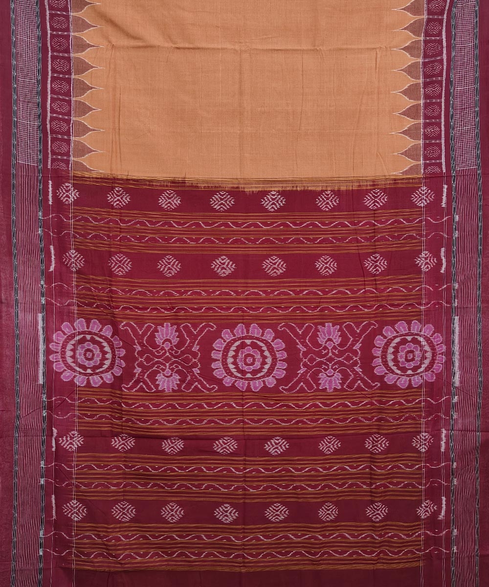 Brown Maroon Sambalpuri Handwoven Single Ikat Cotton Saree Image 2