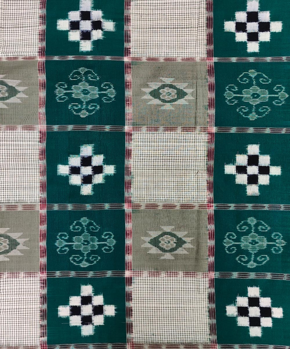 Offwhite Green Sambalpuri Handwoven Cotton Double Bed Sheet Image 3