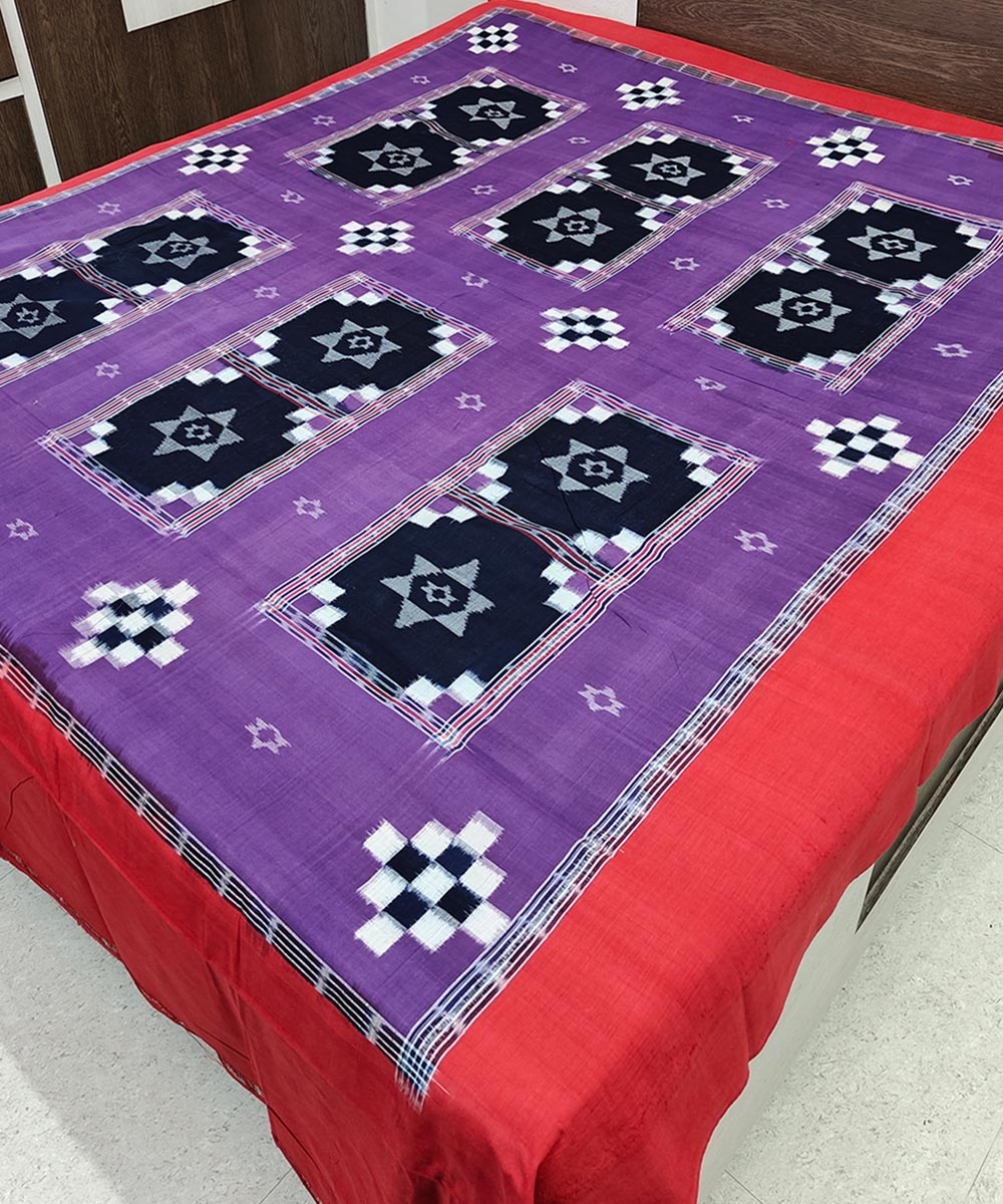 Purple Red Sambalpuri Handwoven Cotton Double Bed Sheet Image 2