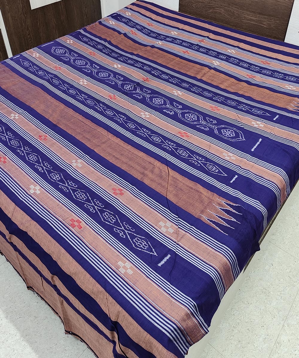 Brown Sambalpuri Handwoven Cotton Double Bed Sheet Image 2