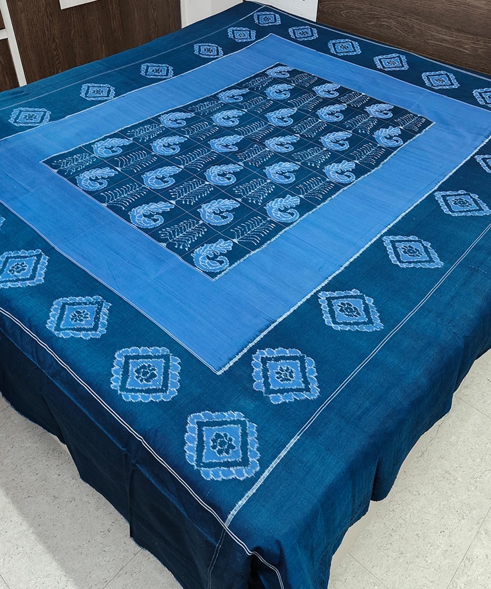 Blue Sambalpuri Handwoven Cotton Double Bed Sheet Image 2