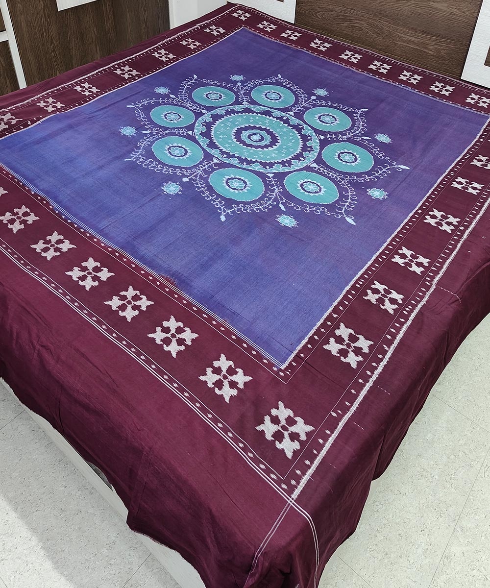 Purple Sambalpuri Handwoven Cotton Double Bed Sheet Image 2