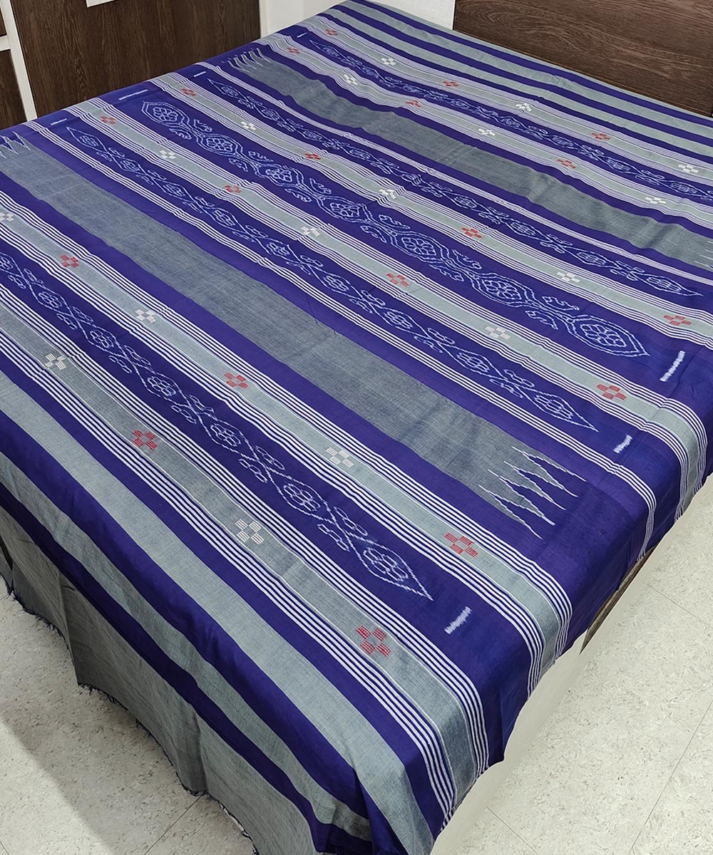 Olive Sambalpuri Handwoven Cotton Double Bed Sheet Image 2