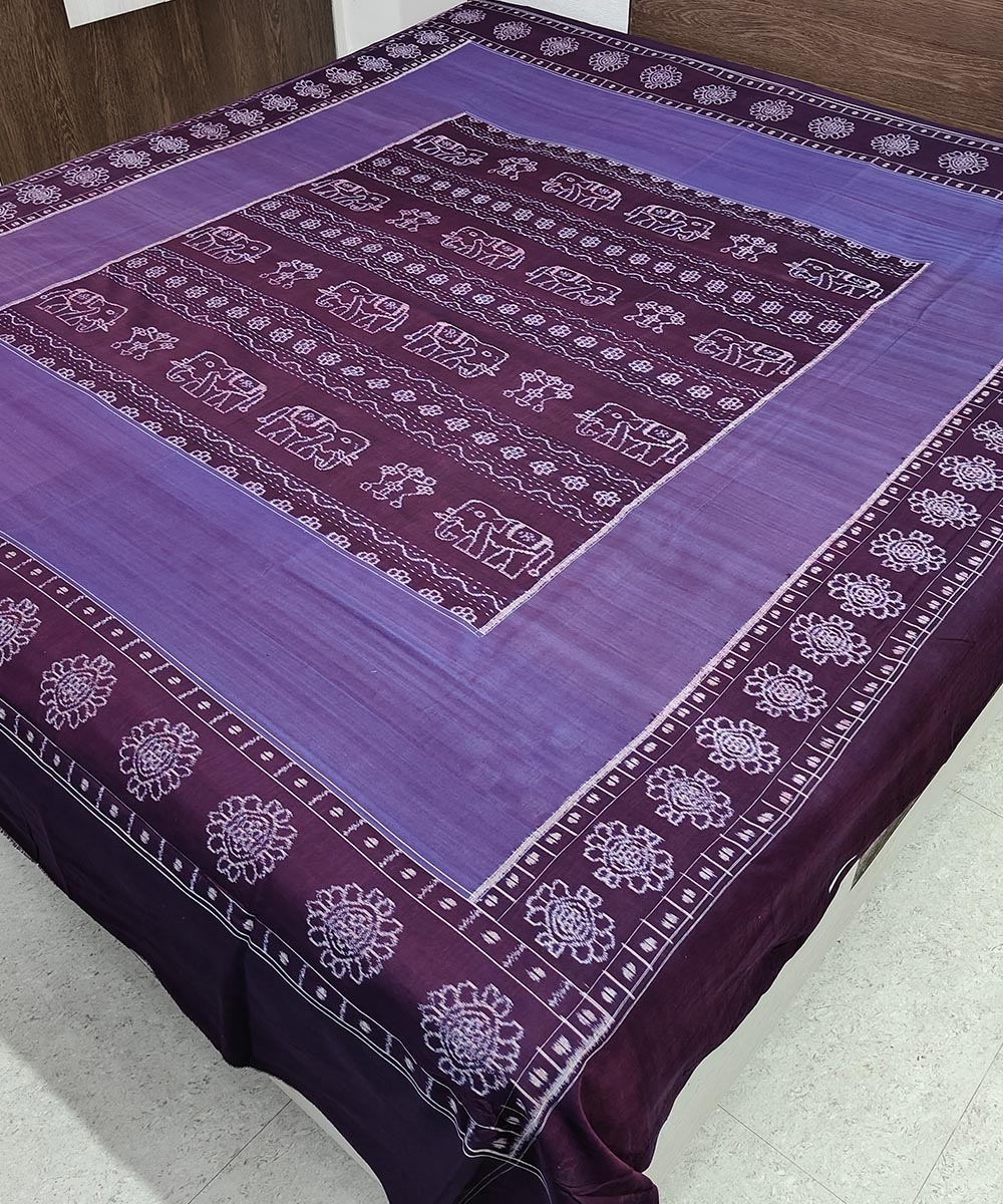 Purple Sambalpuri Handwoven Cotton Double Bed Sheet Image 2