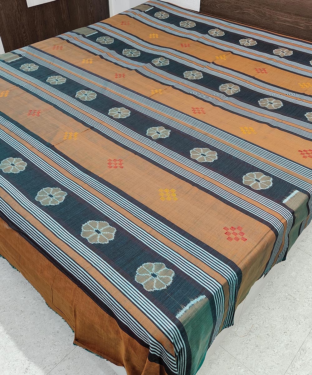 Brown Sambalpuri Handwoven Cotton Double Bed Sheet Image 2