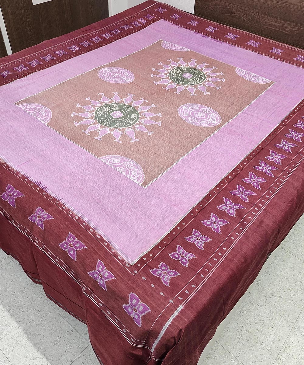 Lavender Sambalpuri Handwoven Cotton Double Bed Sheet Image 2