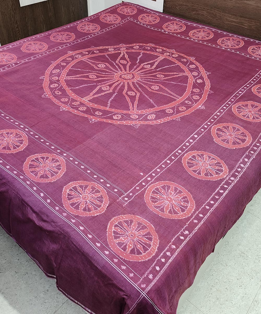 Purple Sambalpuri Handwoven Cotton Double Bed Sheet Image 2