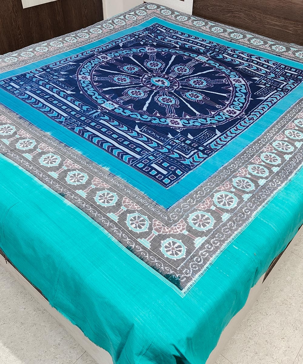 Blue Sambalpuri Handwoven Cotton Double Bed Sheet Image 2