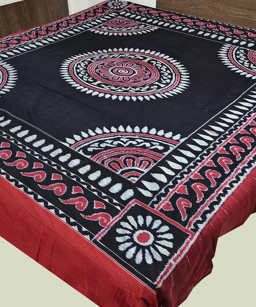 Black Sambalpuri Handwoven Cotton Double Bed Sheet Image 2