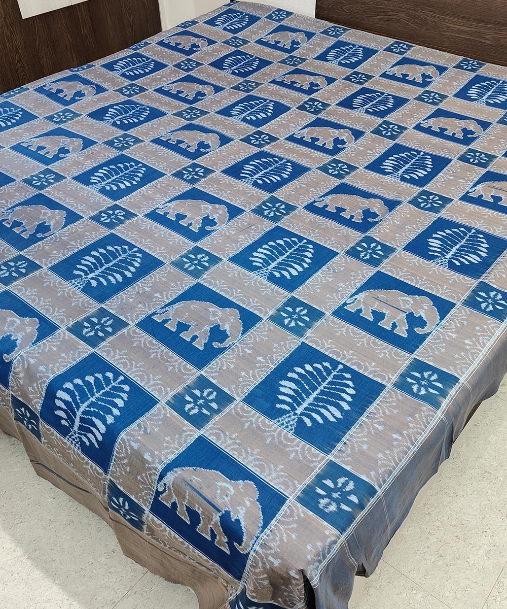 Blue Sambalpuri Handwoven Cotton Double Bed Sheet Image 2