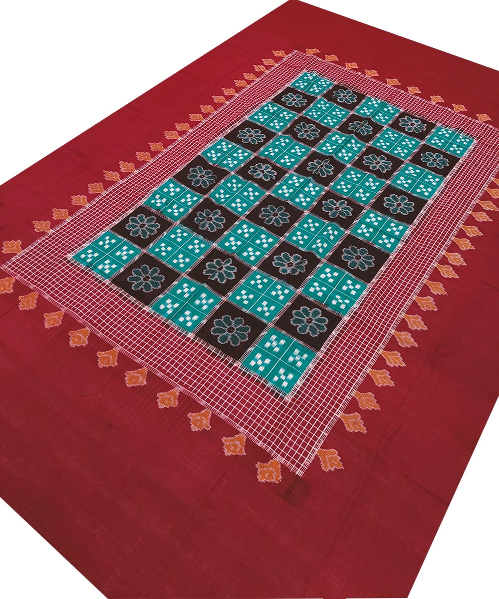 Green Sambalpuri Handwoven Cotton Single Bed Sheet Image 2