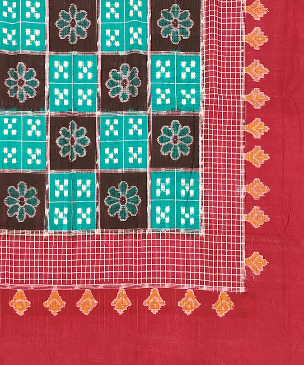 Green Sambalpuri Handwoven Cotton Single Bed Sheet Image 3