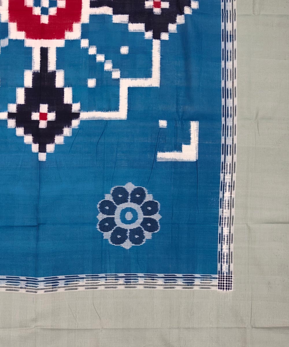Blue Sambalpuri Handwoven Cotton Single Bed Sheet Image 3