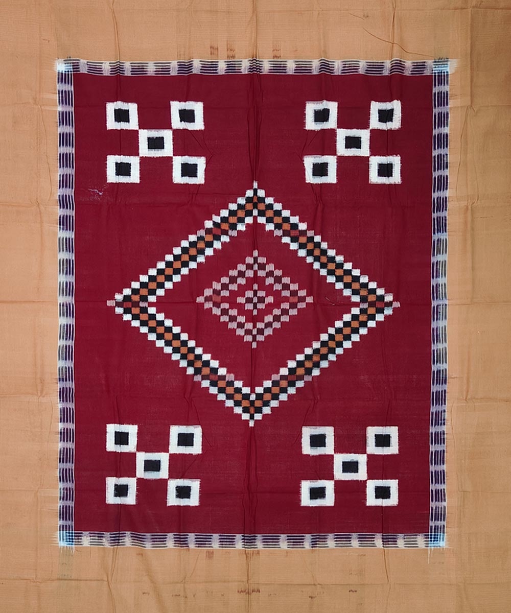 Maroon Sambalpuri Handwoven Cotton Single Bed Sheet Image 1