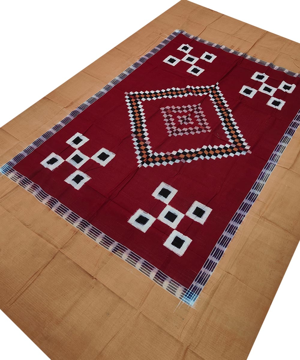 Maroon Sambalpuri Handwoven Cotton Single Bed Sheet Image 2