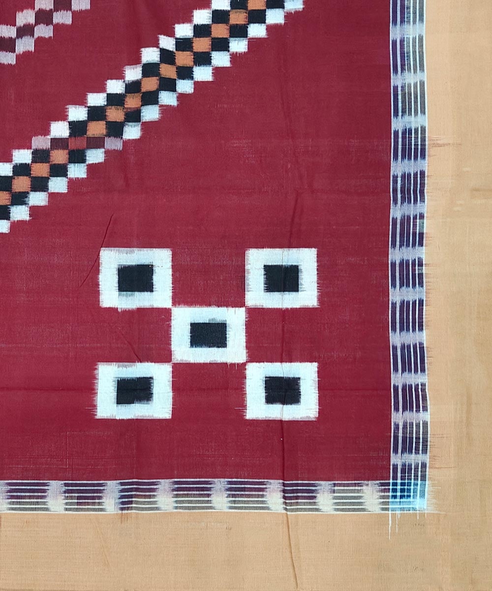 Maroon Sambalpuri Handwoven Cotton Single Bed Sheet Image 3