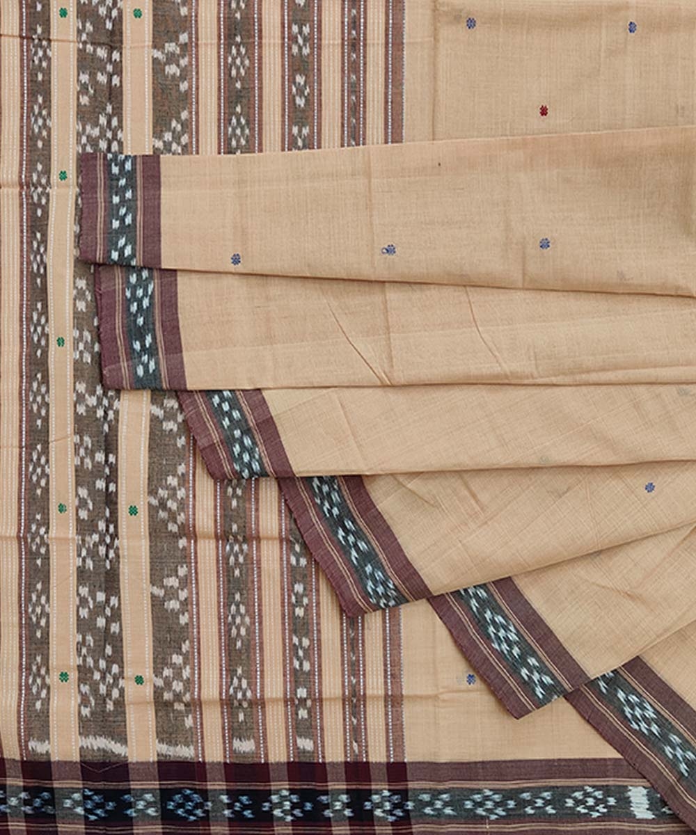 Beige Sambalpuri Handwoven Single Ikat Cotton Saree Image 1