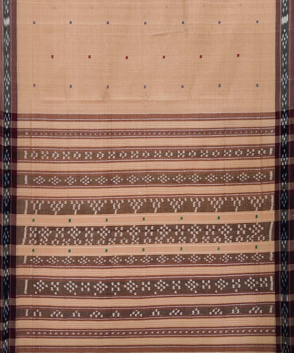Beige Sambalpuri Handwoven Single Ikat Cotton Saree Image 2