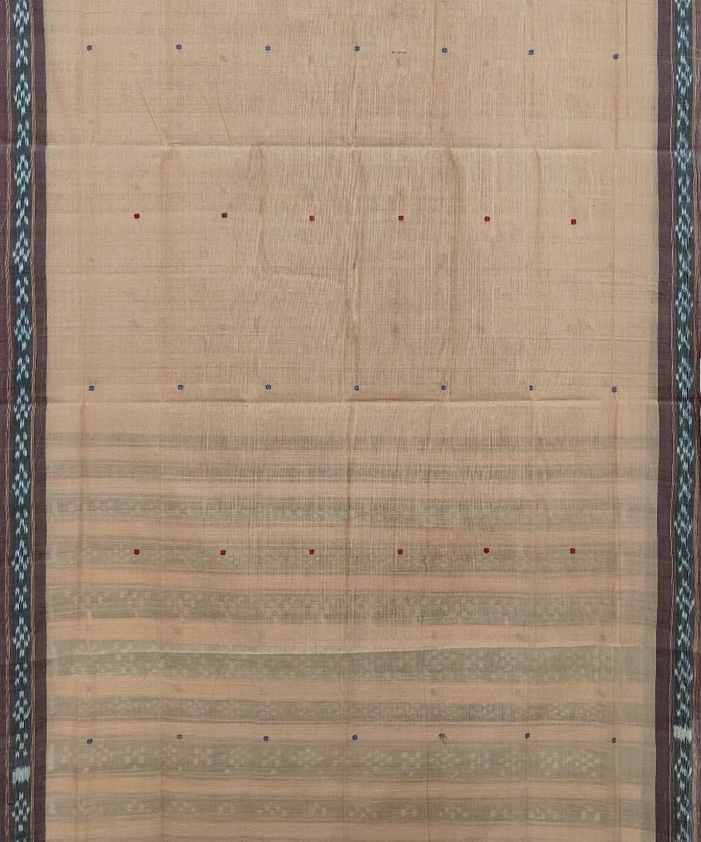 Beige Sambalpuri Handwoven Single Ikat Cotton Saree Image 3