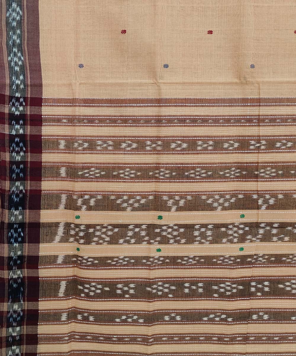 Beige Sambalpuri Handwoven Single Ikat Cotton Saree Image 4