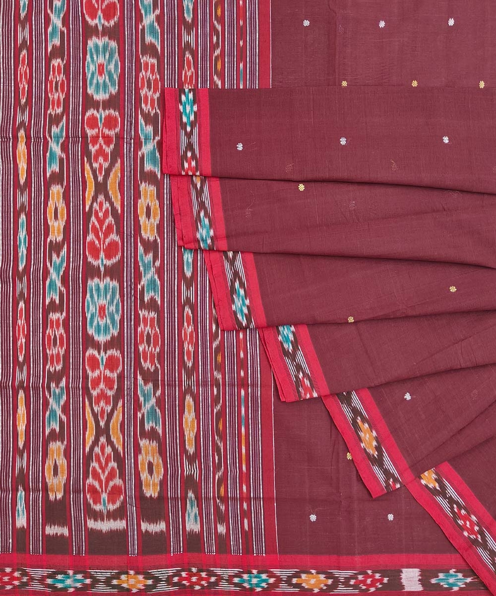 Maroon Sambalpuri Handwoven Single Ikat Cotton Saree SFCSAR1315