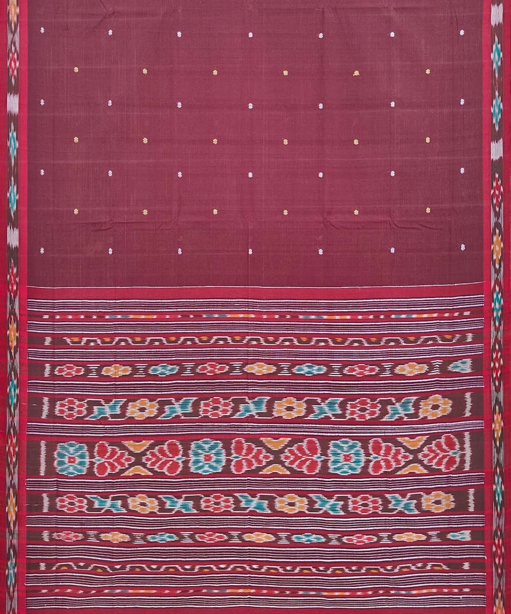 Maroon Sambalpuri Handwoven Single Ikat Cotton Saree Image 2