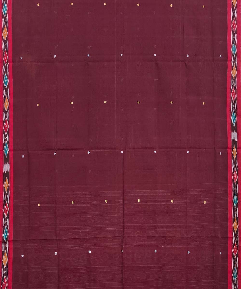 Maroon Sambalpuri Handwoven Single Ikat Cotton Saree Image 3