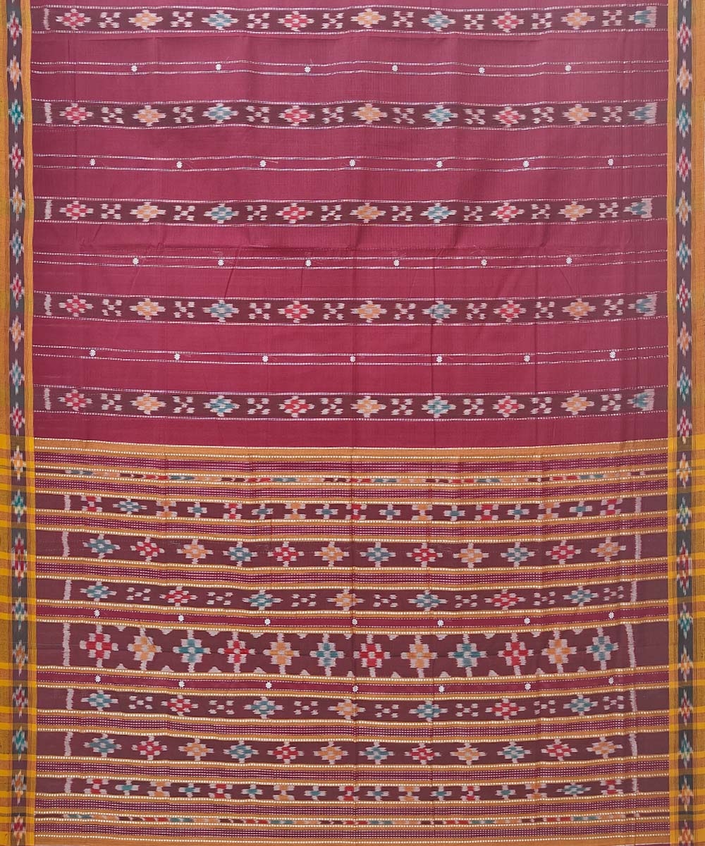 Maroon Sambalpuri Handwoven Single Ikat Cotton Saree Image 2