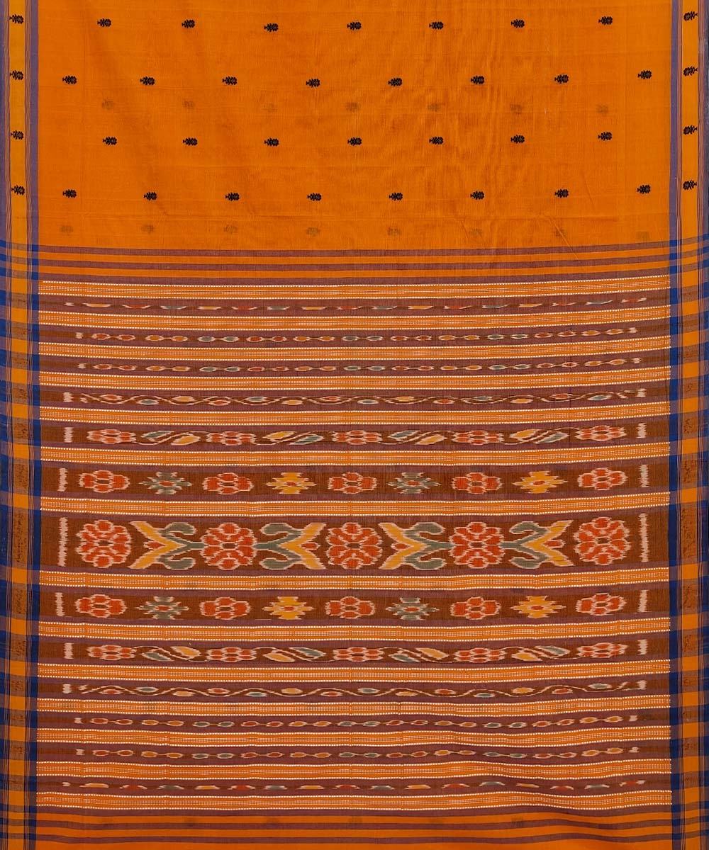 Orange Sambalpuri Handwoven Single Ikat Cotton Saree Image 2