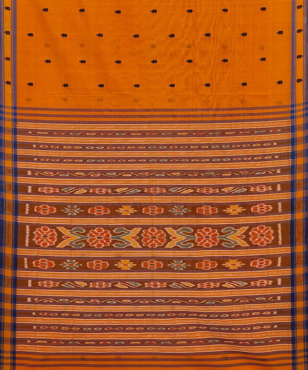 Orange Sambalpuri Handwoven Single Ikat Cotton Saree Image 2