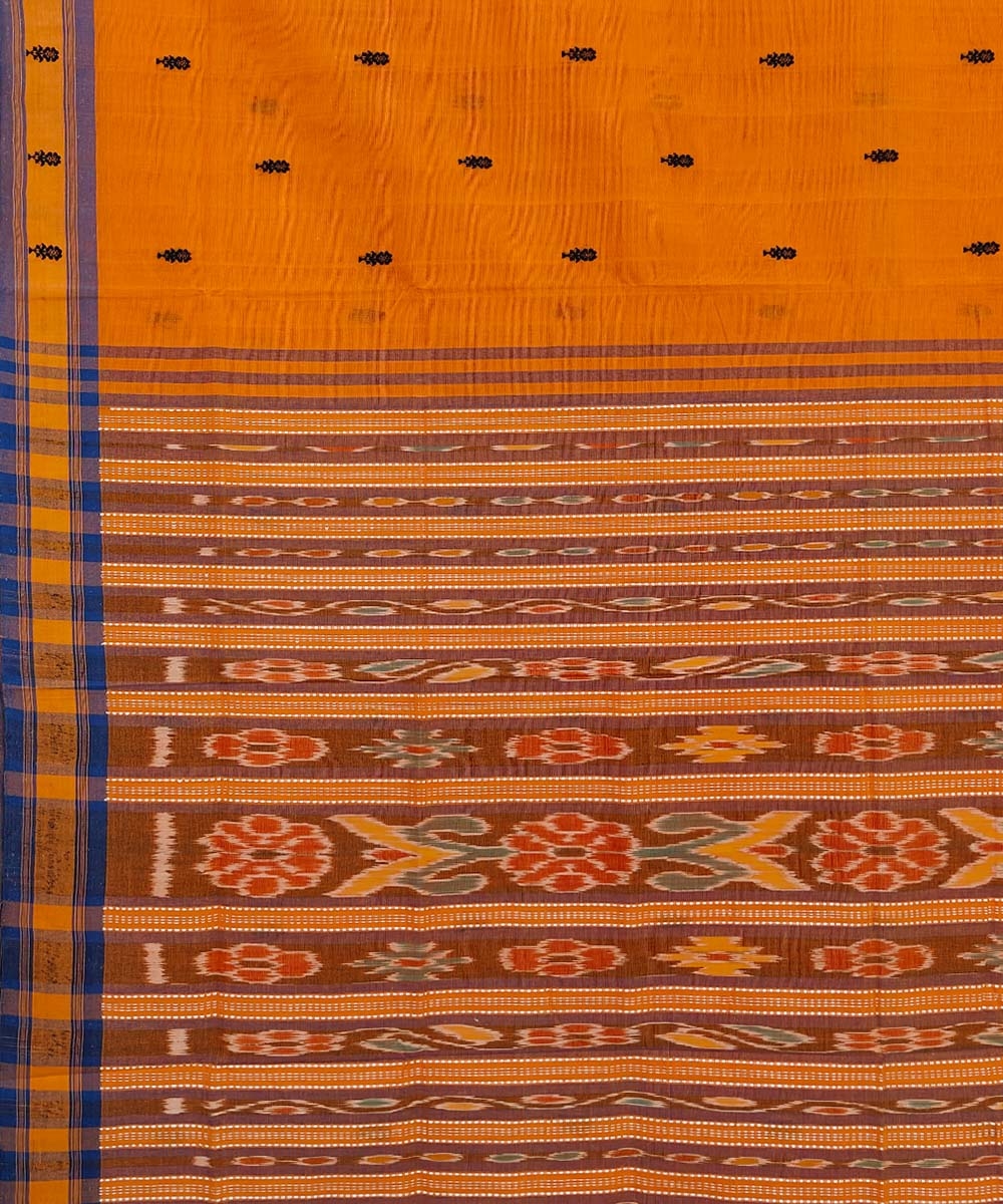 Orange Sambalpuri Handwoven Single Ikat Cotton Saree Image 4