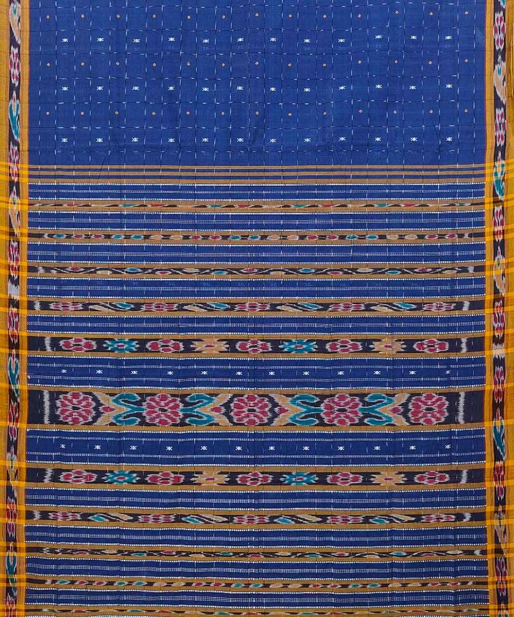 Blue Sambalpuri Handwoven Single Ikat Cotton Saree Image 2