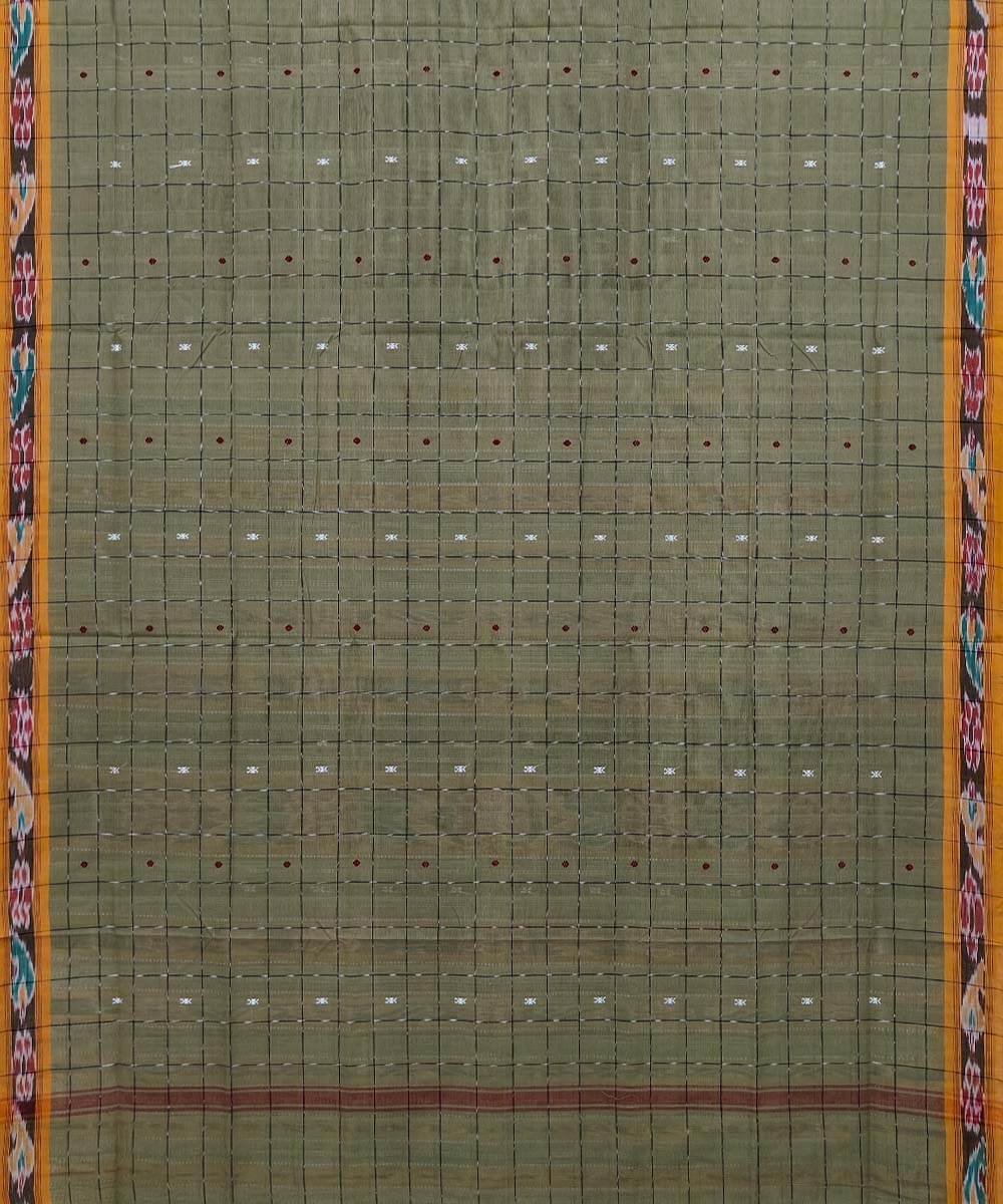 Olive Green Sambalpuri Handwoven Single Ikat Cotton Saree Image 3