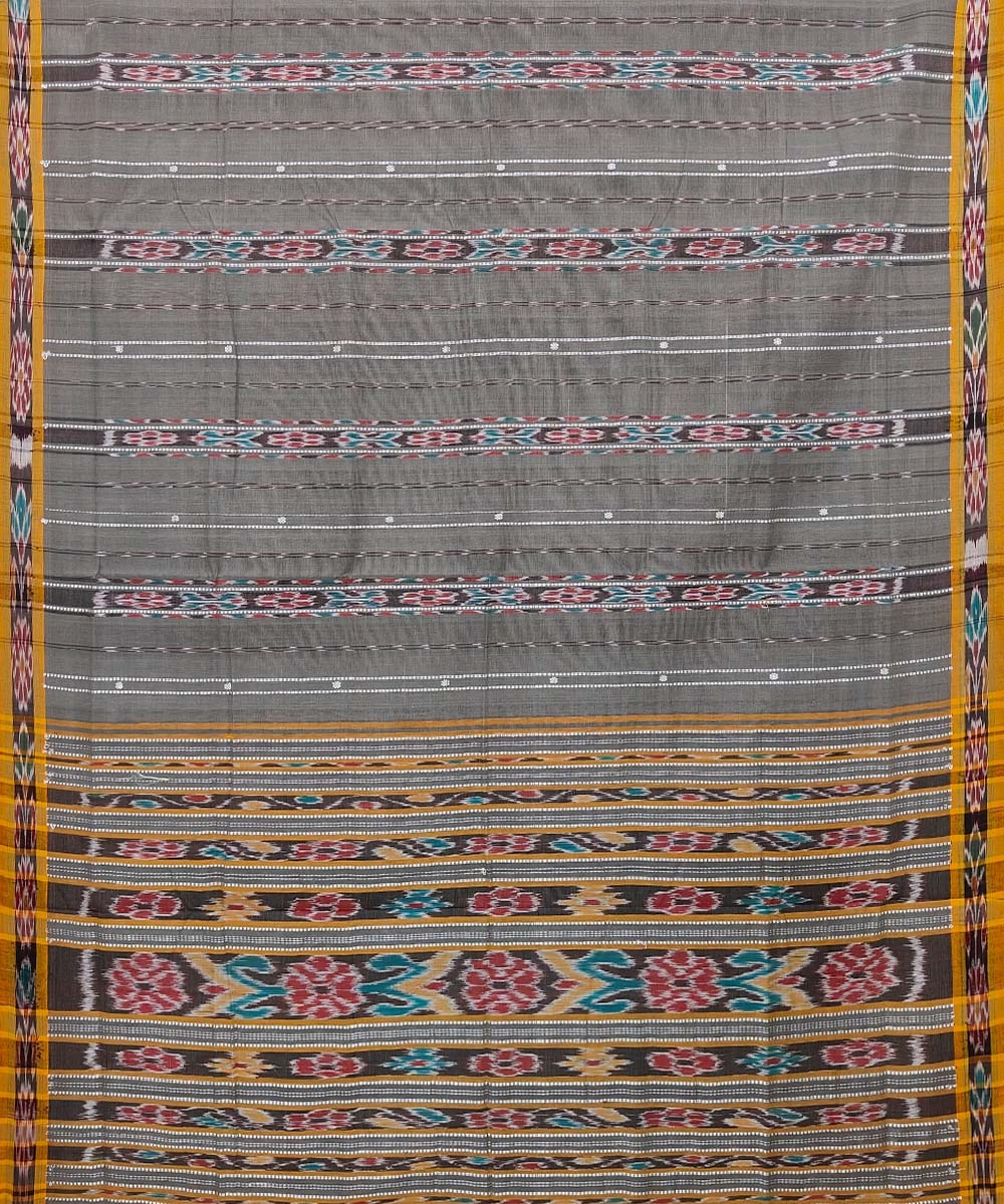 Gray Sambalpuri Handwoven Single Ikat Cotton Saree Image 2